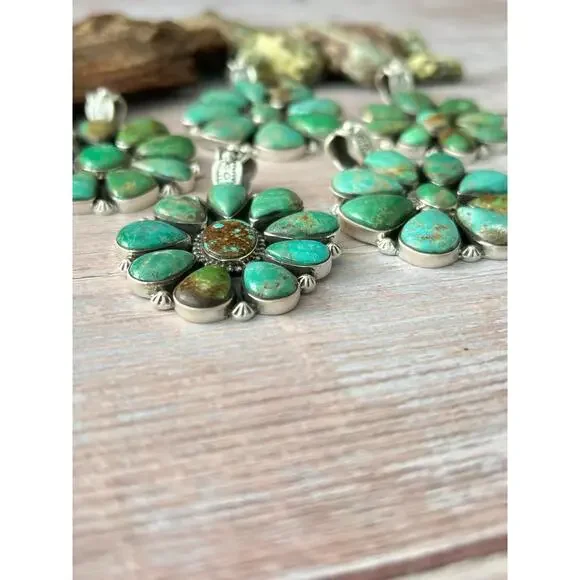 Handmade Sterling Silver Mantis Turquoise Pendant with Signed Nizhoni